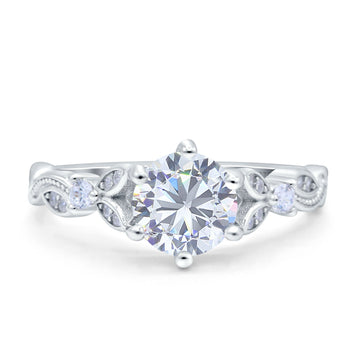 Vintage Style Round Bridal Wedding Engagement Ring Marquise Design Simulated Cubic Zirconia 925 Sterling Silver